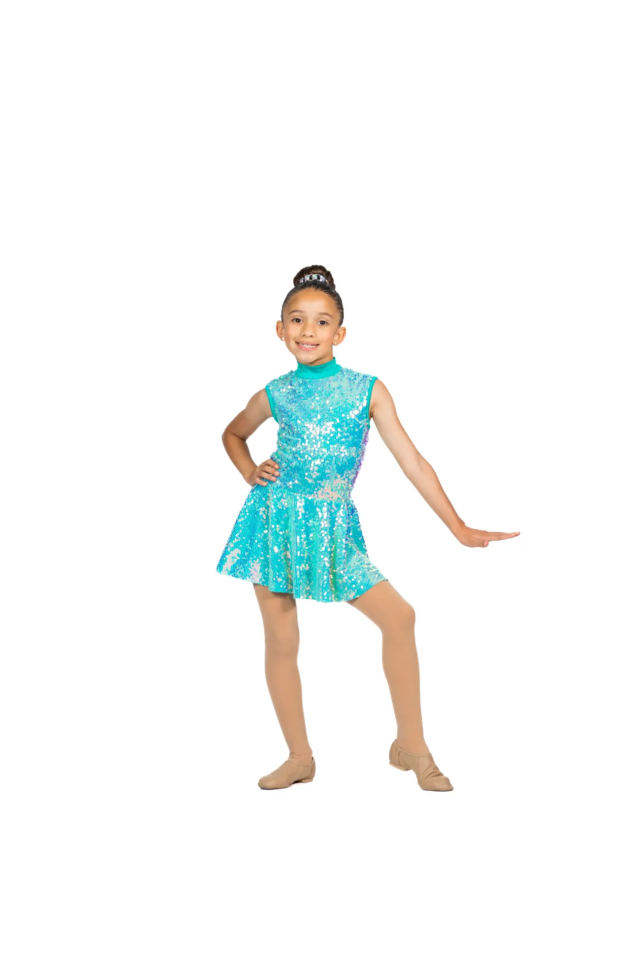 Dancer in a turquoise sequin dress